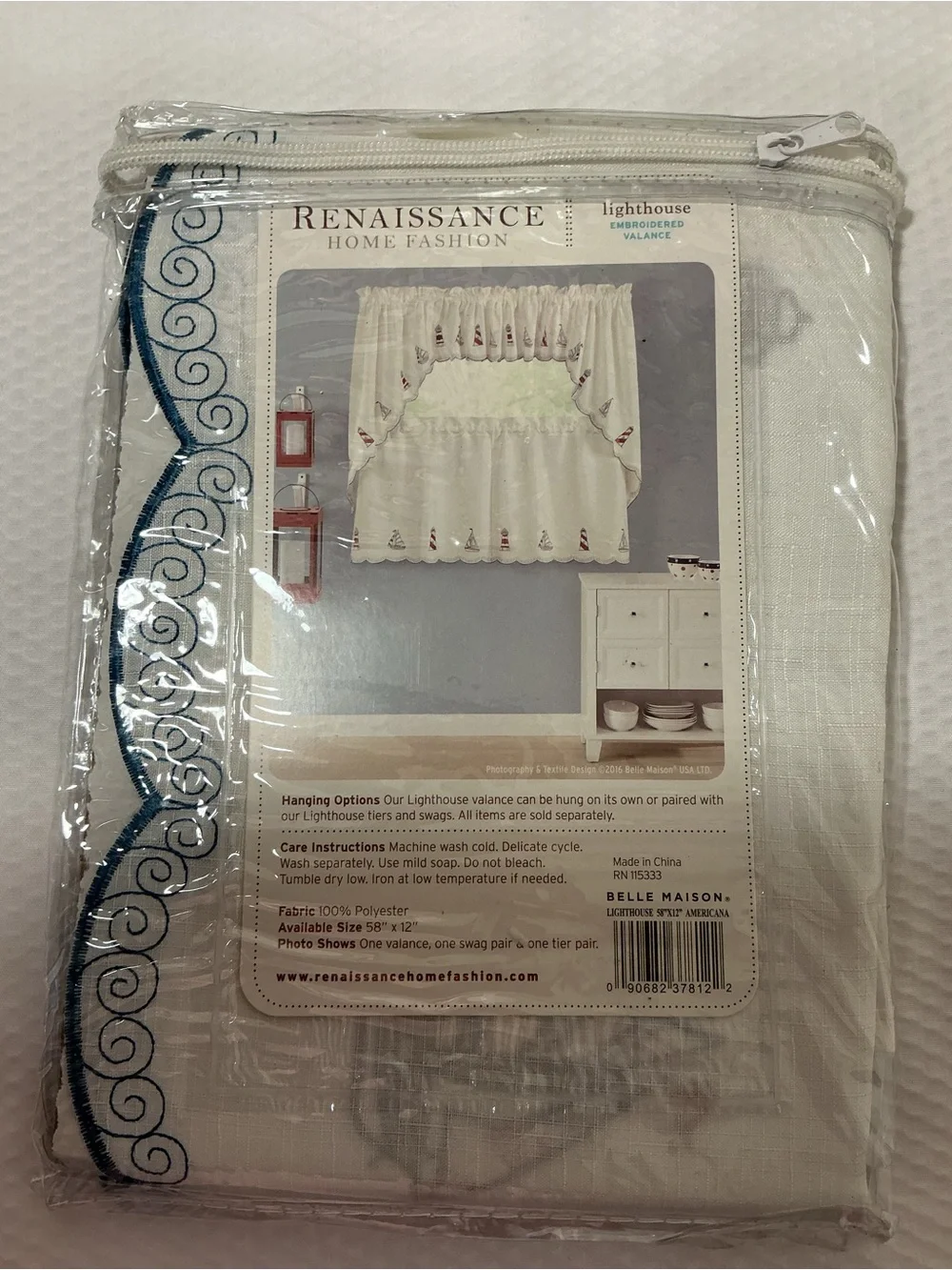 Renaissance Home Fashion White Lighthouse Embroidered Valance